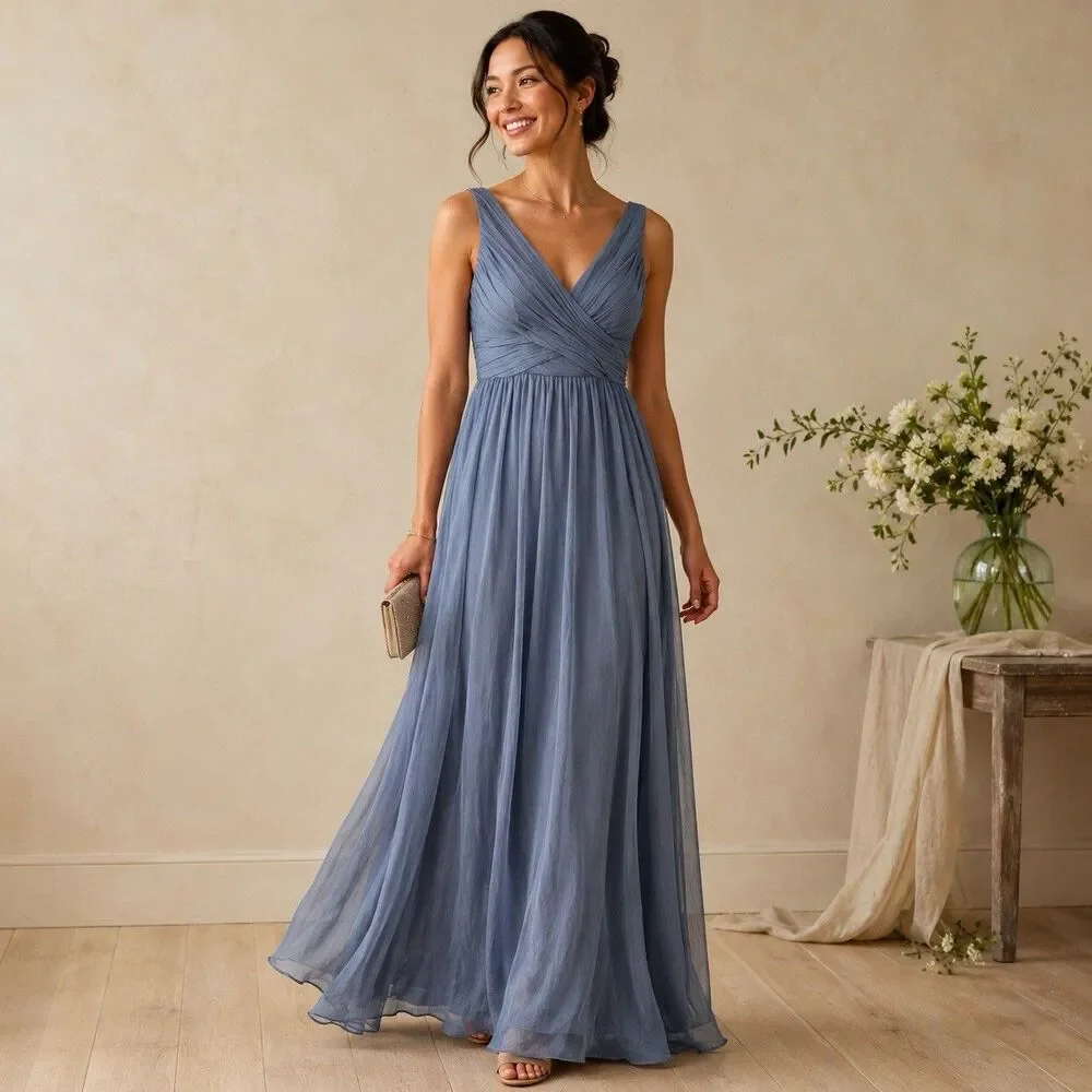 Anthropologie BHLDN Angie Gray Chiffon Dress Womens XS Bridesmaid Prom Formal - Picture 1 of 7